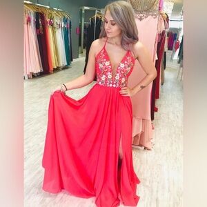 Elegant Red Floral Embroidered Dress